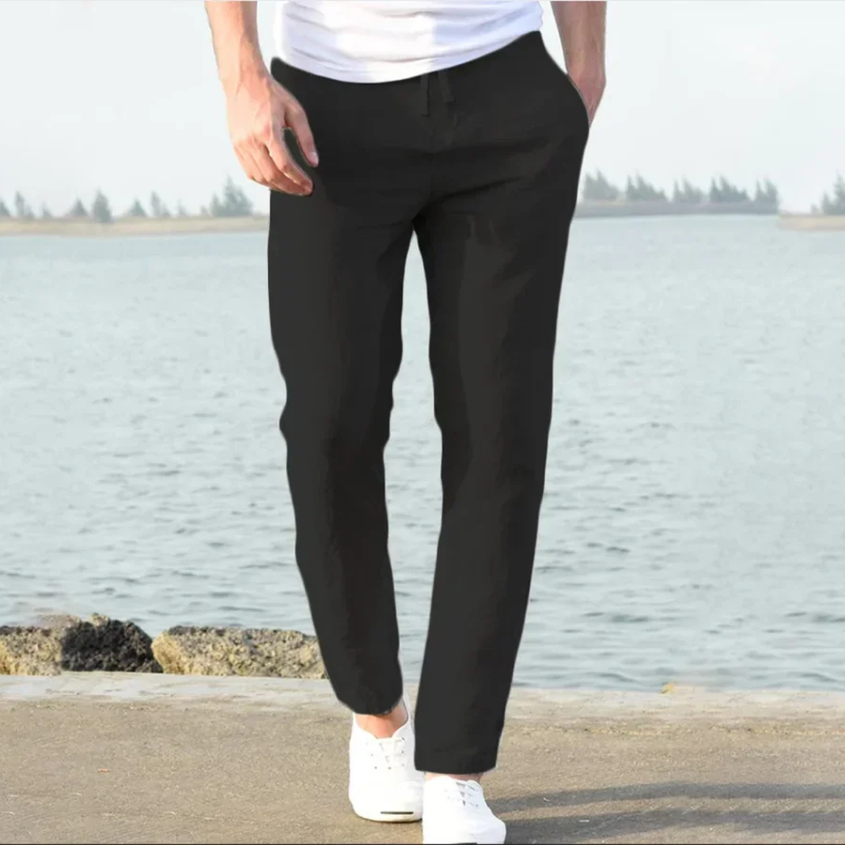 The McLean Men’s Casual Lightweight Linen Trousers – Black