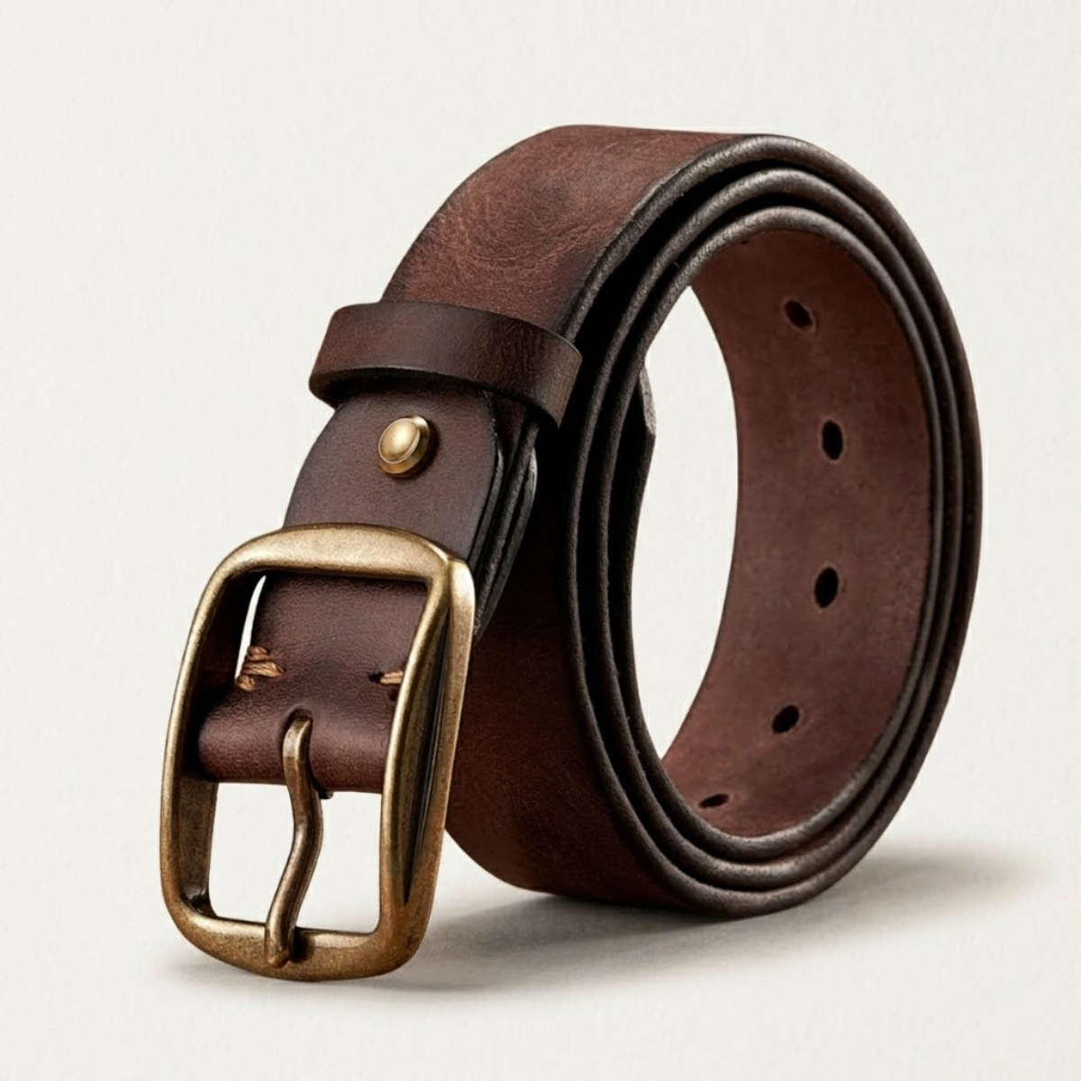 Men’s Thick Cowhide Leather Belt with Metal Pin Buckle