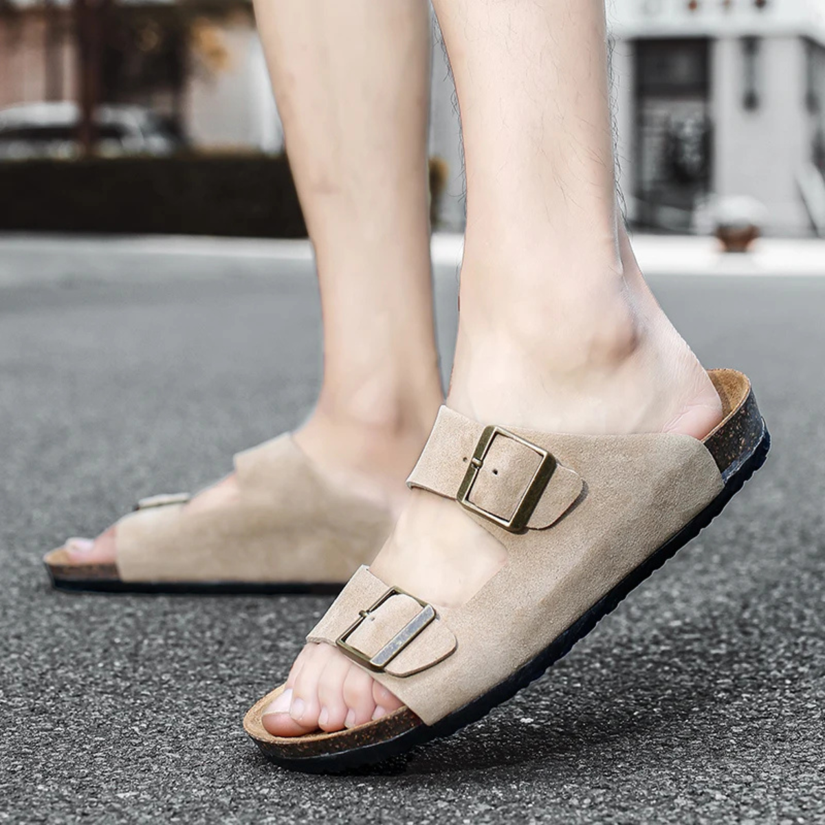 The Verbania Men’s Double Buckle Suede Slide Sandals