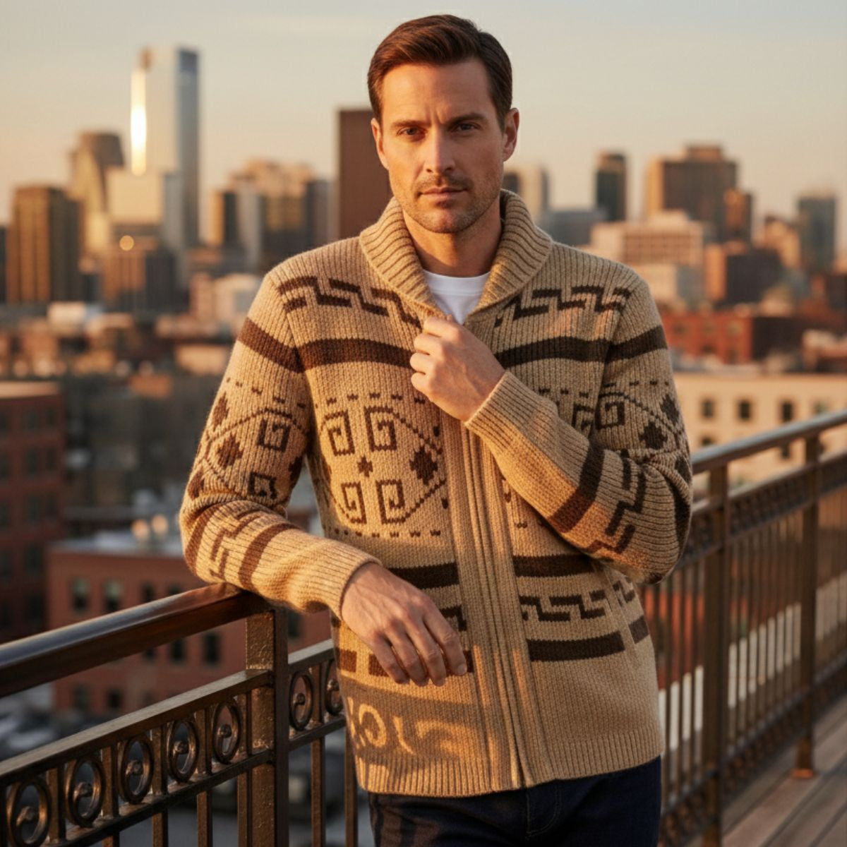 Orvieto Men's Vintage Thick Knit Cardigan with Shawl Collar for Winter