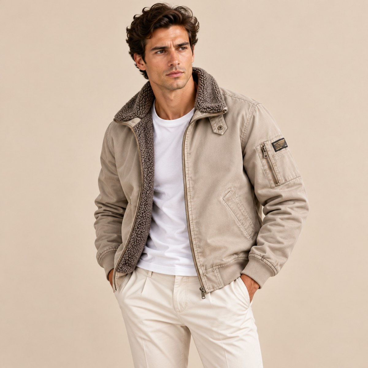 Wareham Men's Shearling-Lined Winter Bomber Jacket