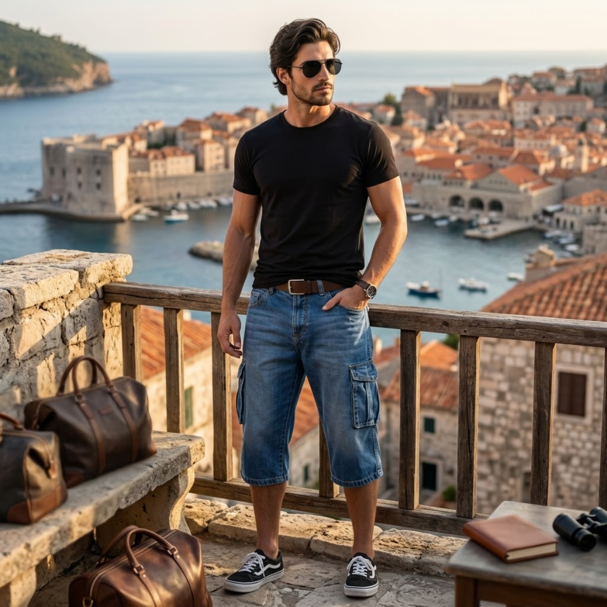 The Arezzo Men’s Loose Fit Multi Pocket Denim Cargo Shorts