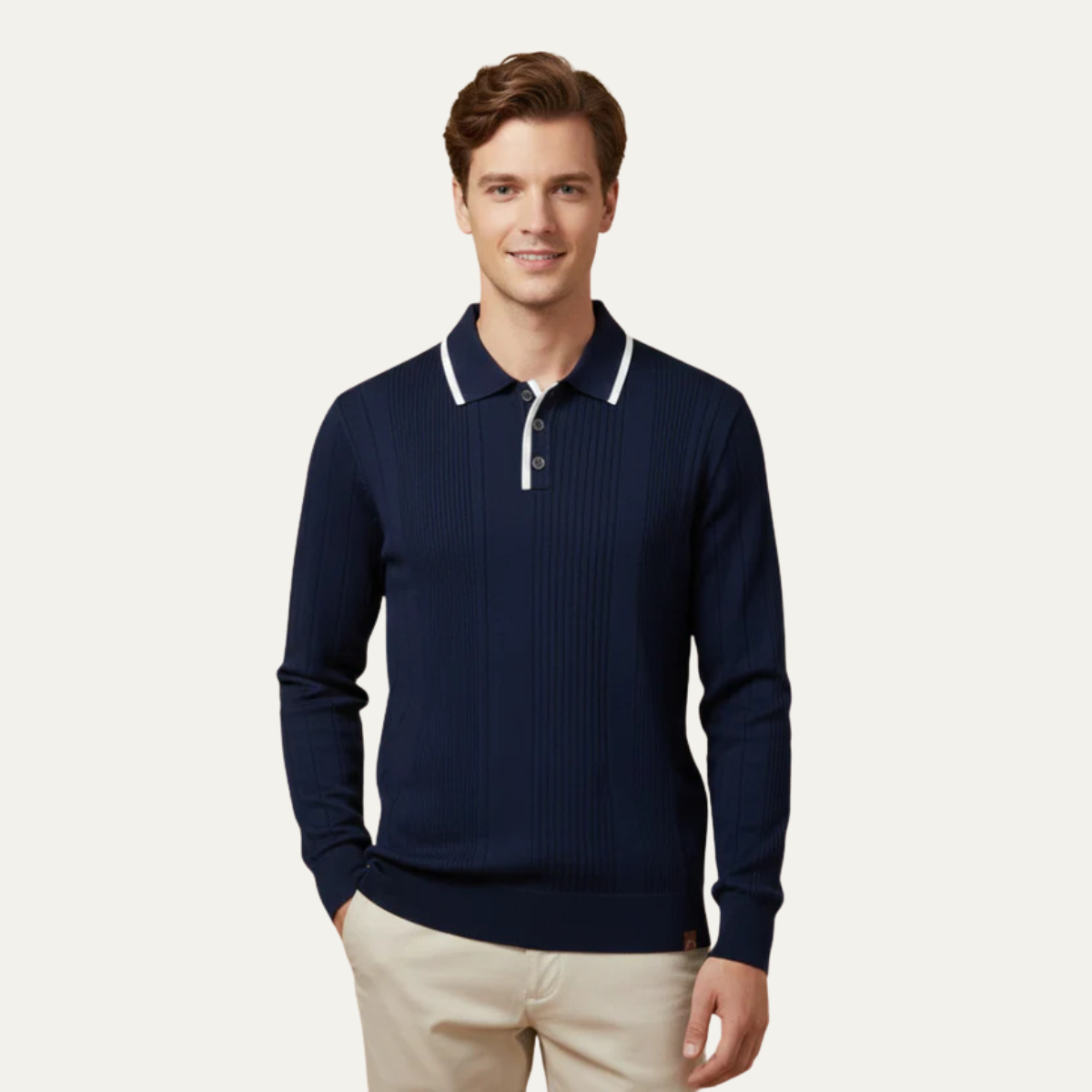 Men’s Ribbed Knit Polo Jumper