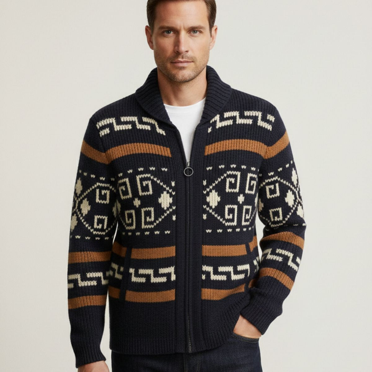 Orvieto Men's Vintage Thick Knit Cardigan with Shawl Collar for Winter