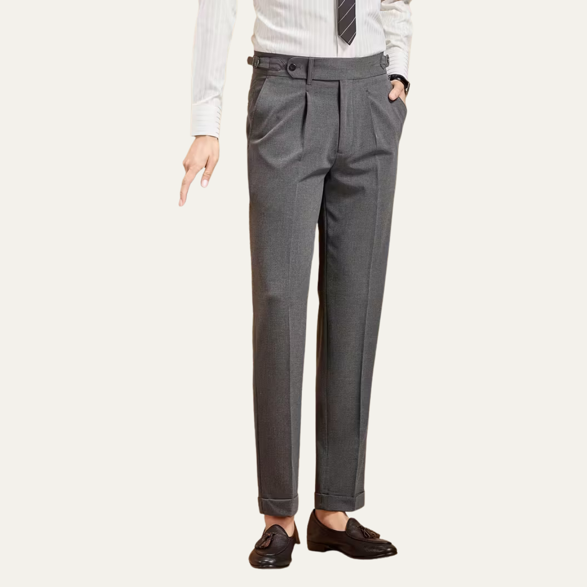 The Broadbeach Men’s Pleated Tailored Dress Trousers with Adjustable Side Tabs