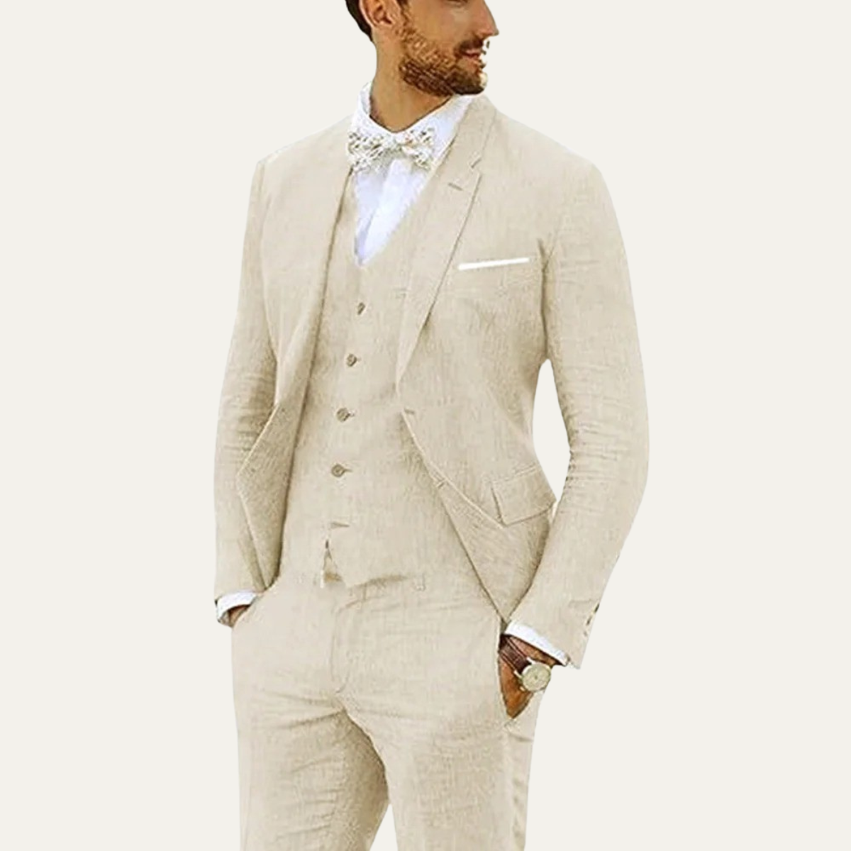 The Catanzaro Men’s Luxury Linen 3 Piece Suit – Slim Fit Jacket Gilet Trousers
