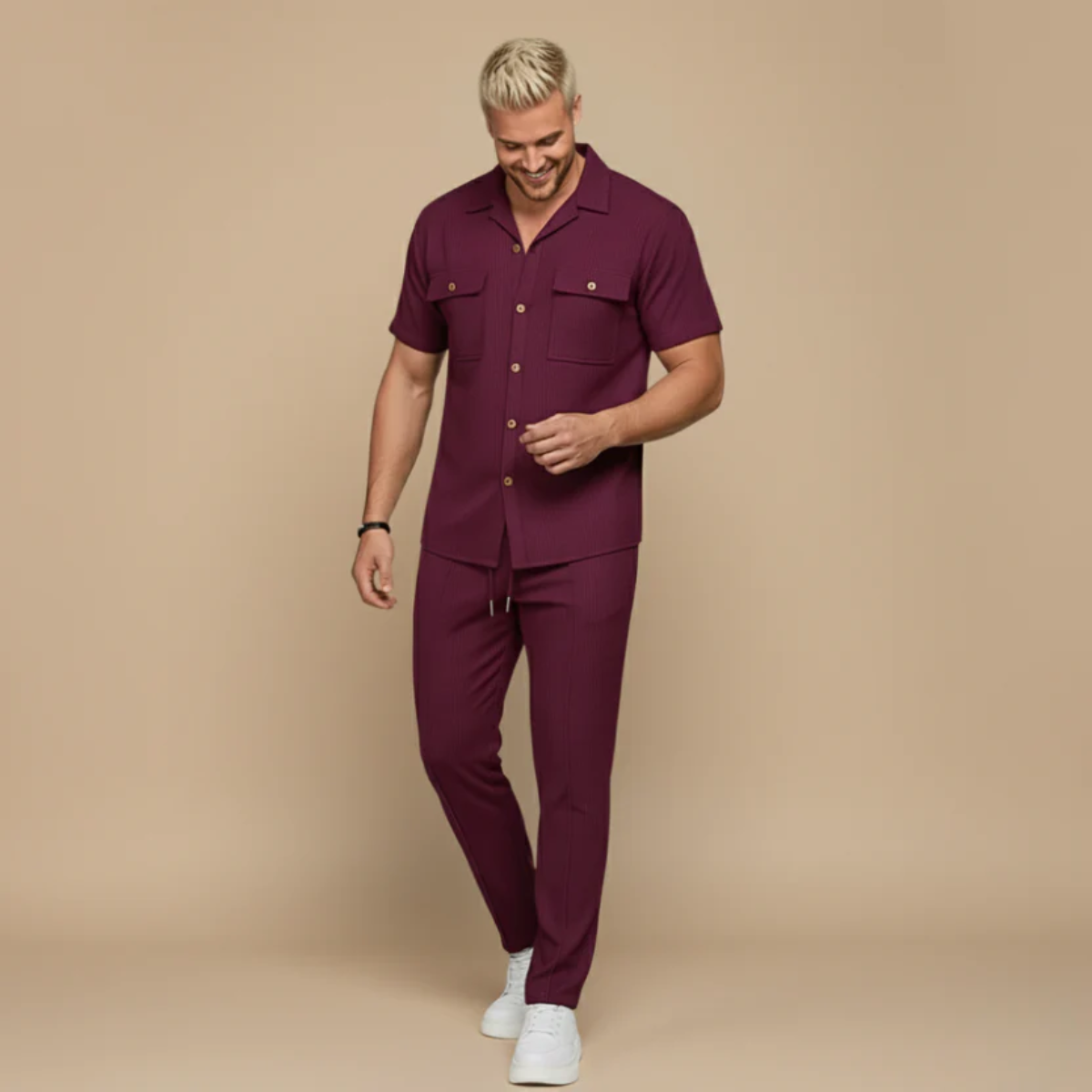 The Savigliano Men's Short Sleeve Shirt and Trousers Set