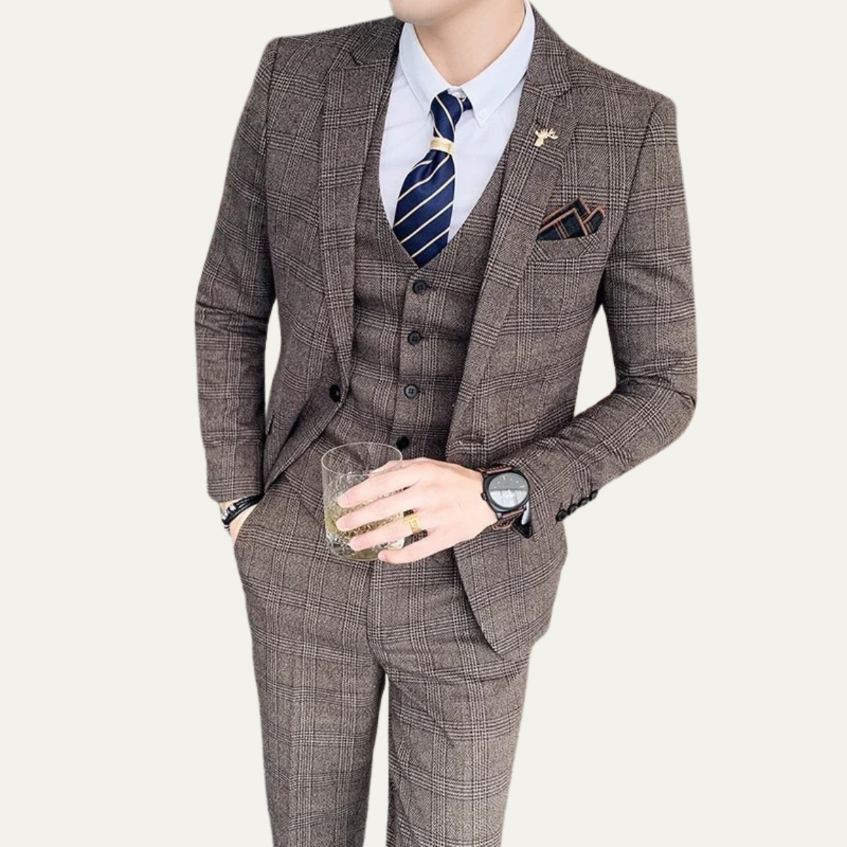 The Vigevano Men’s Plaid 3 Piece Suit – Blazer Gilet and Trousers Formal Set