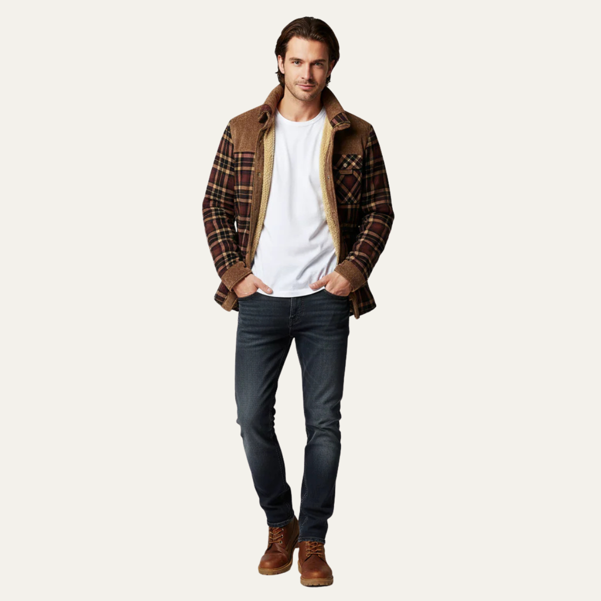 Men’s Fleece Lined Corduroy Plaid Jacket