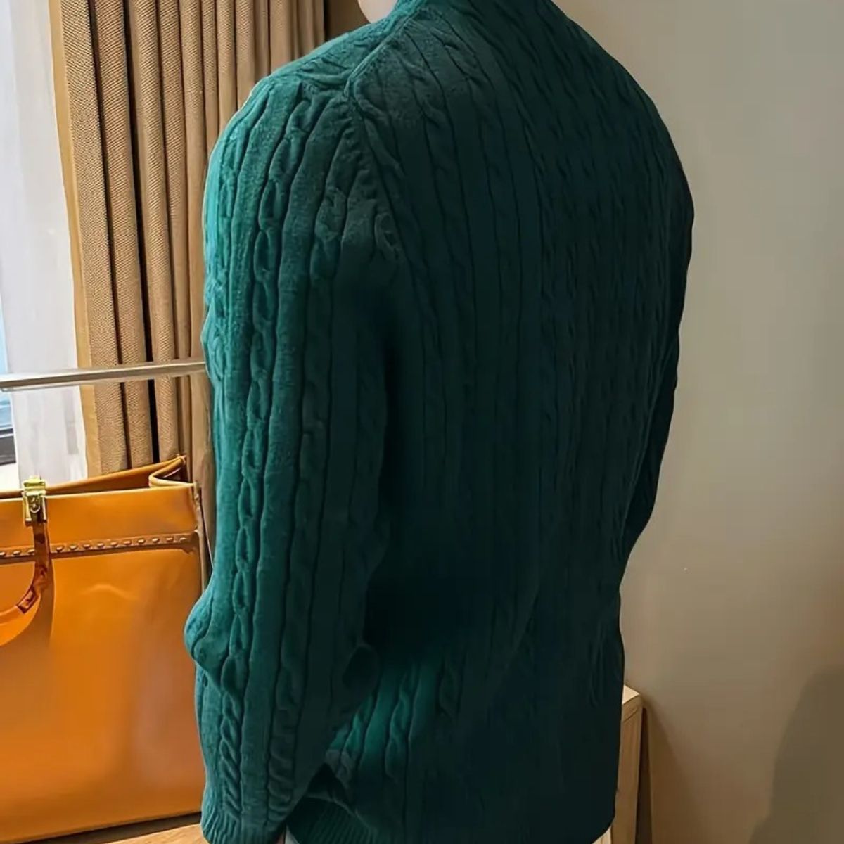 Cashmere Merino Wool Knit Jumper for Men - Green
