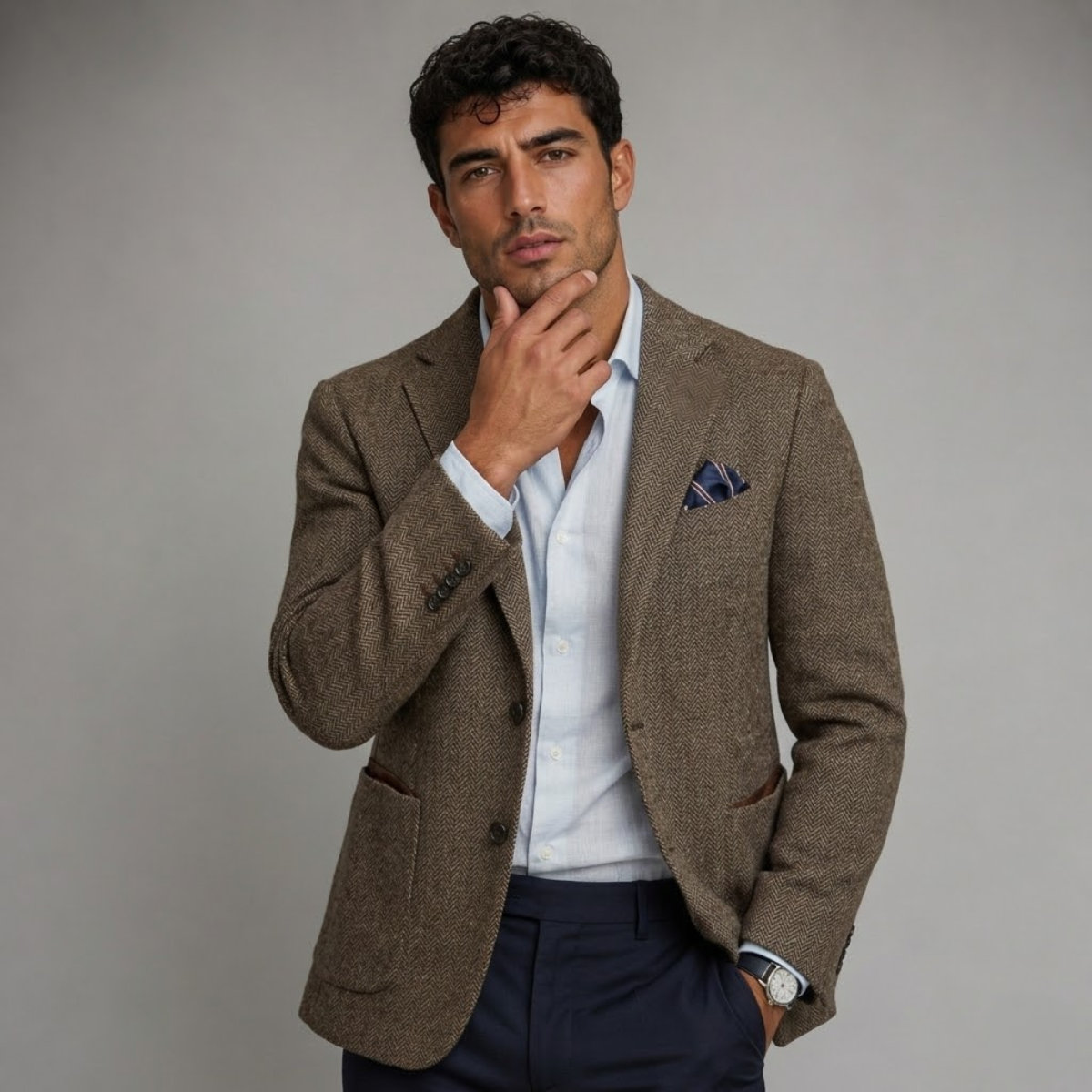 The Glencrest Men’s Single Breasted Herringbone Wool Tweed Blazer