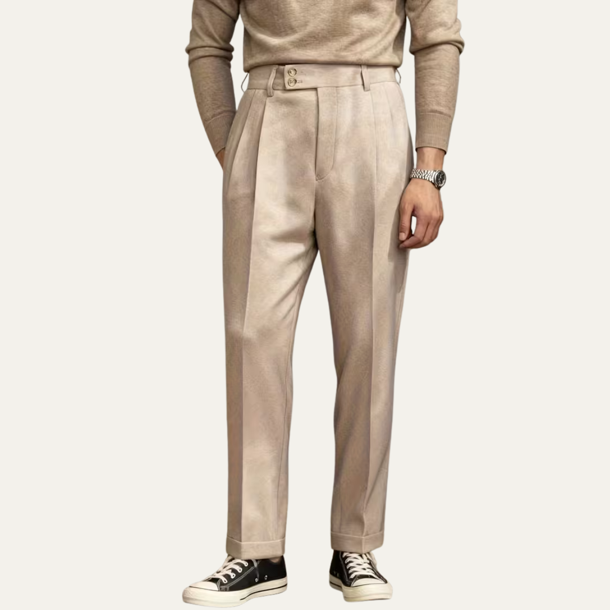 The Perth Men’s Slim Fit High Waisted Straight Leg Dress Trousers