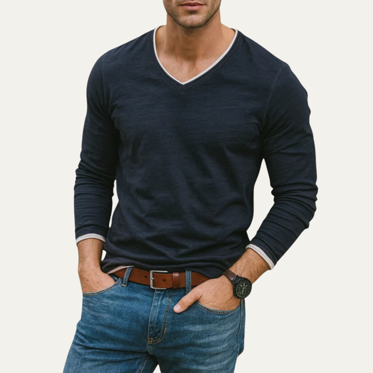 The Mantova Men’s Casual Slim Fit Long Sleeve V Neck Shirt