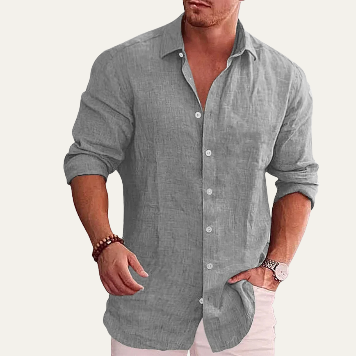 The Anguillara Men’s Long Sleeve Casual Lightweight Linen Shirt