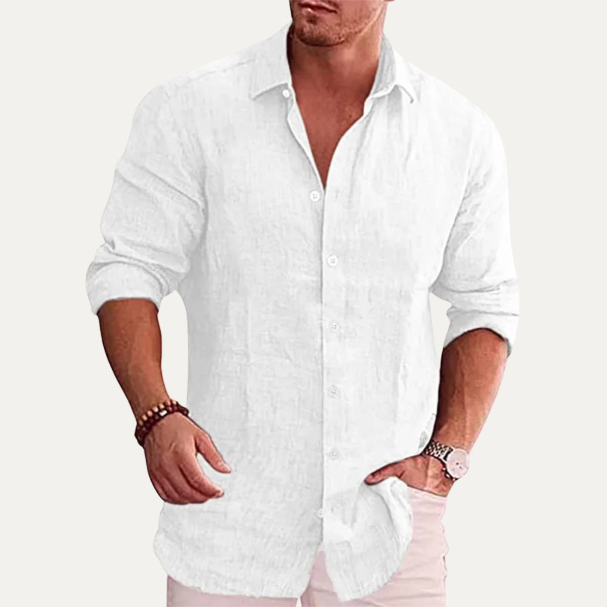 The Anguillara Men’s Long Sleeve Casual Lightweight Linen Shirt