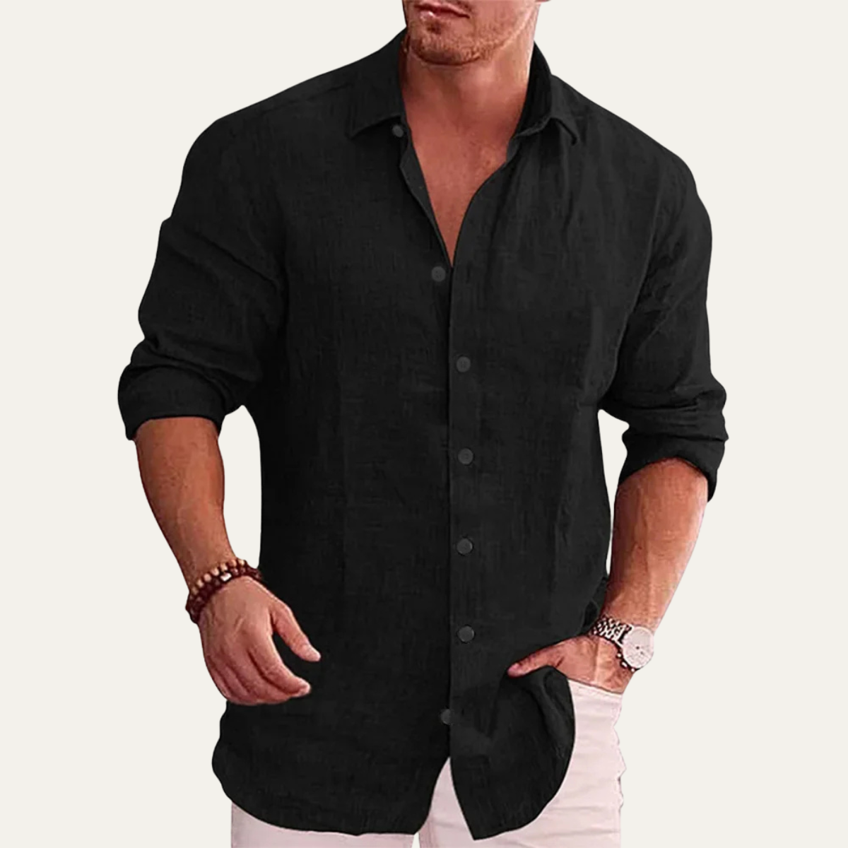 The Anguillara Men’s Long Sleeve Casual Lightweight Linen Shirt