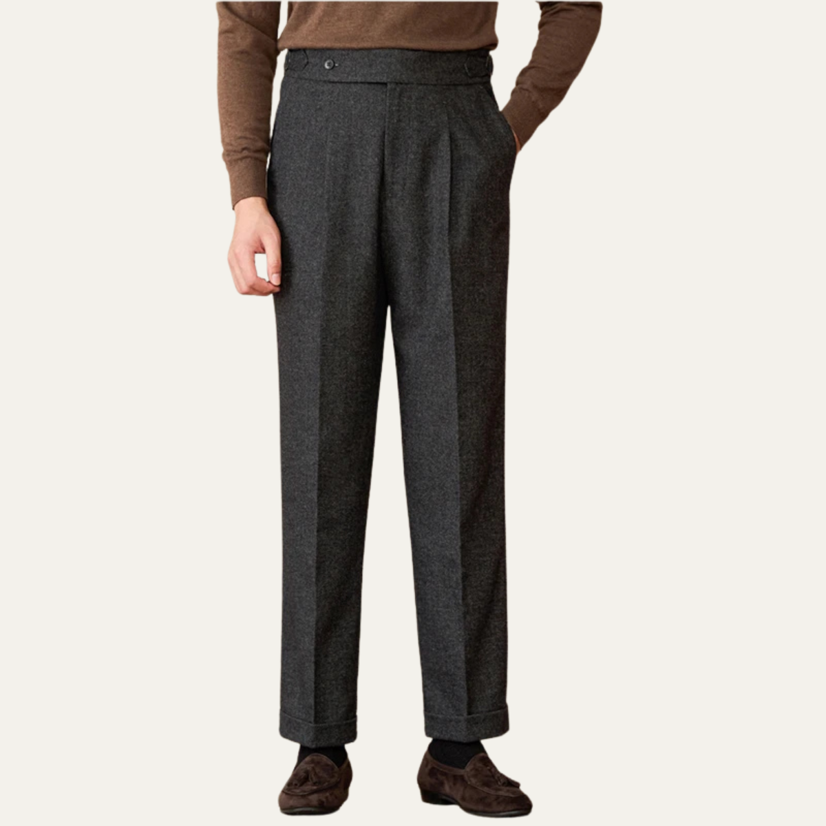 The Birmingham Men’s Wool Blend High Waist Straight Leg Pleated Trousers