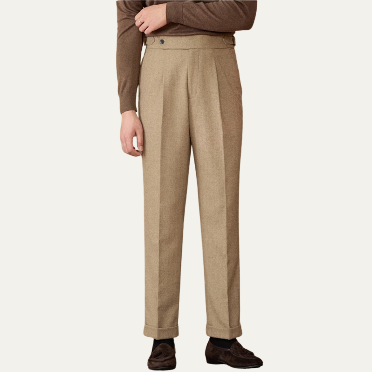 The Birmingham Men’s Wool Blend High Waist Straight Leg Pleated Trousers