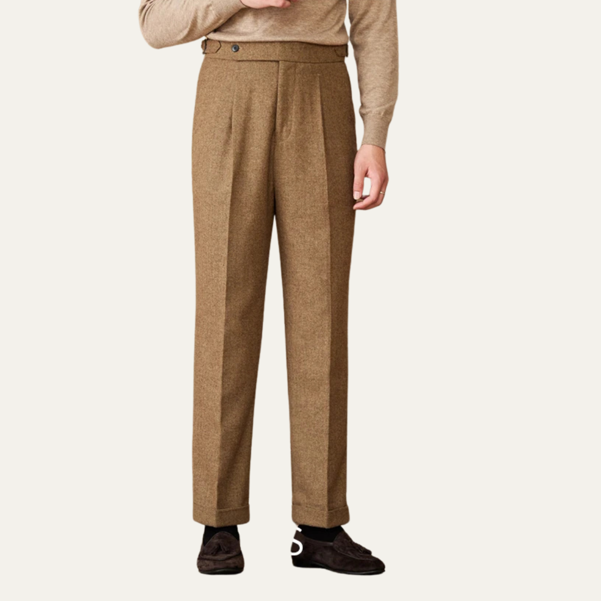 The Birmingham Men’s Wool Blend High Waist Straight Leg Pleated Trousers