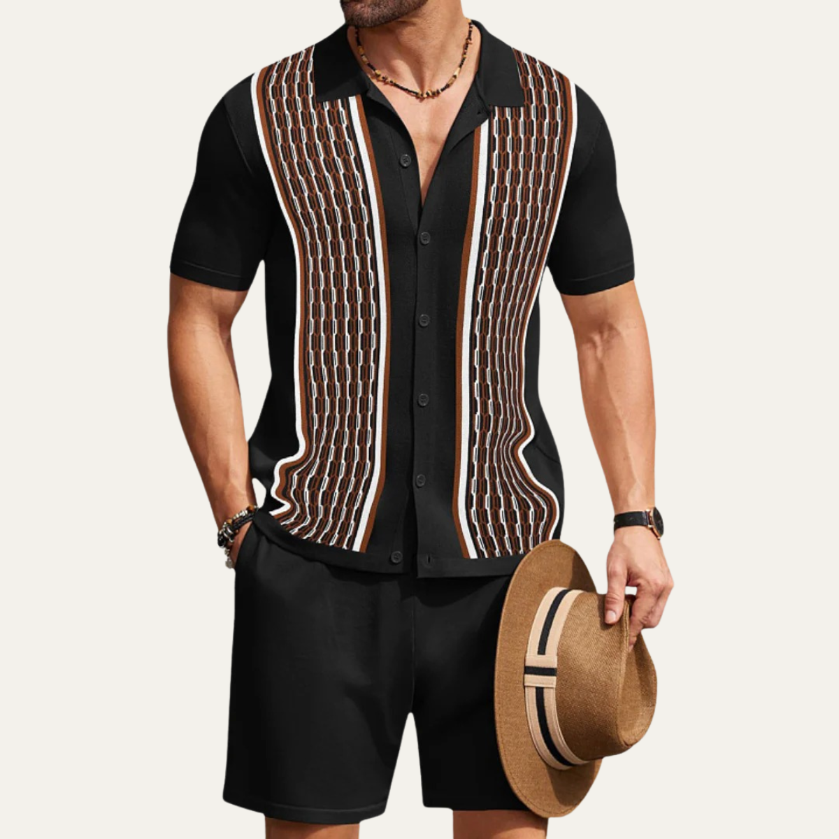The Riccione Men’s Retro Summer Co Ord Set - Patterned Shirt & Shorts