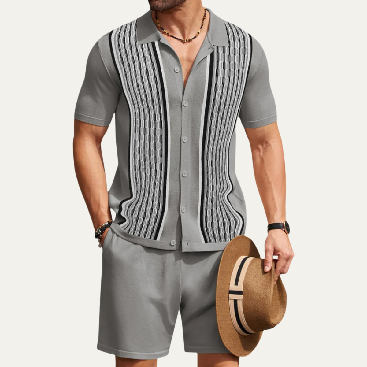 The Riccione Men’s Retro Summer Co Ord Set - Patterned Shirt & Shorts