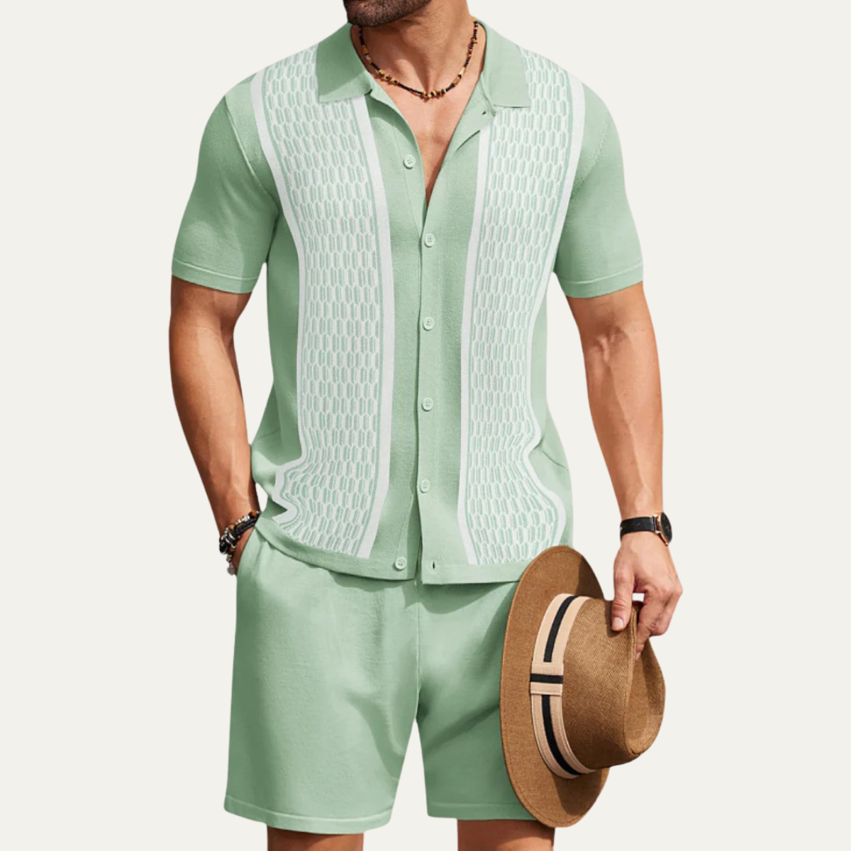 The Riccione Men’s Retro Summer Co Ord Set - Patterned Shirt & Shorts