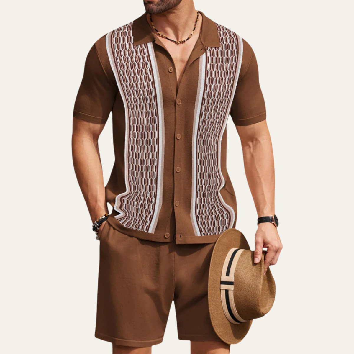 The Rimini Men’s Vintage Summer Co Ord Set - Patterned Shirt & Shorts