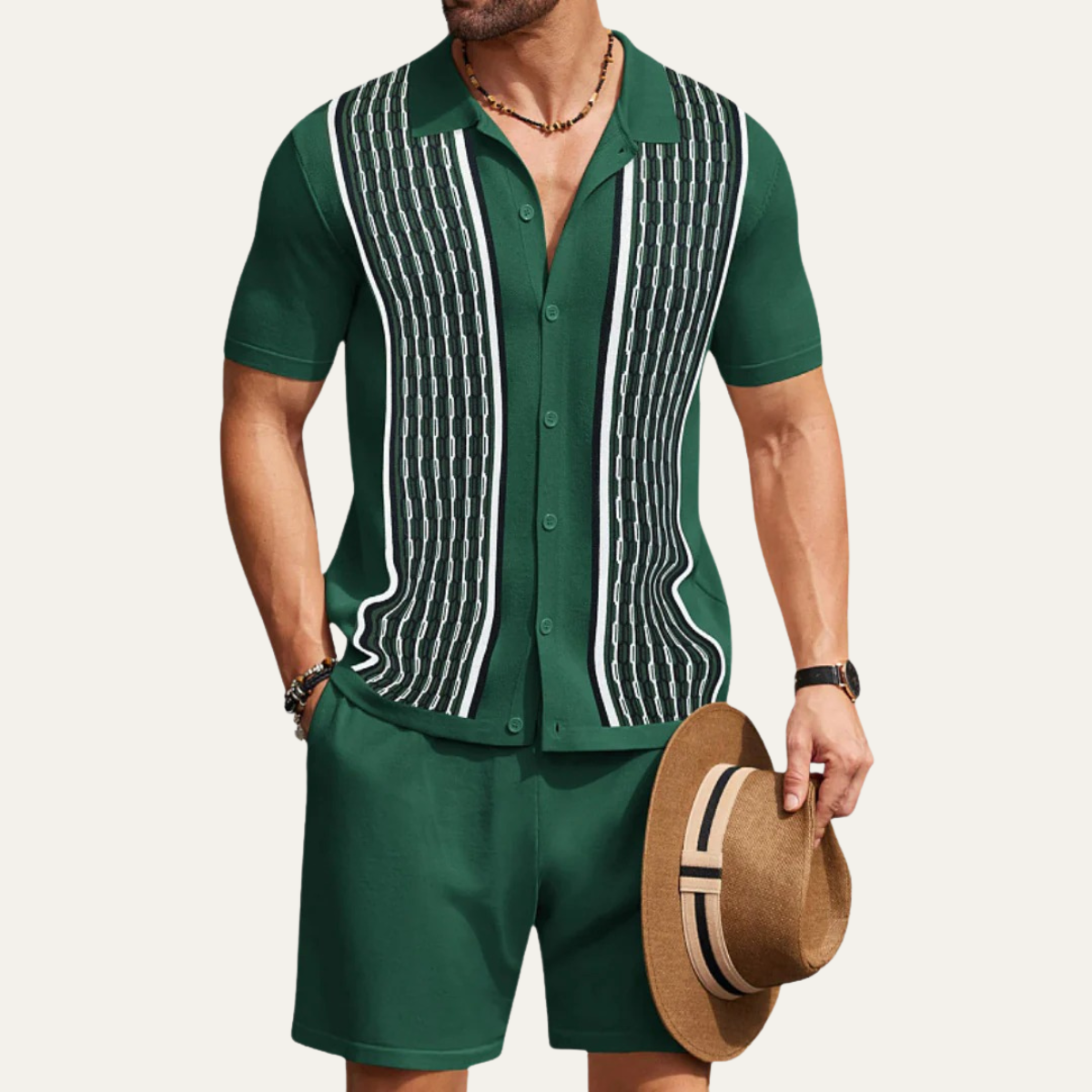 The Rimini Men’s Vintage Summer Co Ord Set - Patterned Shirt & Shorts