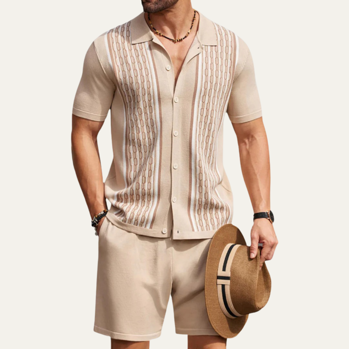 The Rimini Men’s Vintage Summer Co Ord Set - Patterned Shirt & Shorts