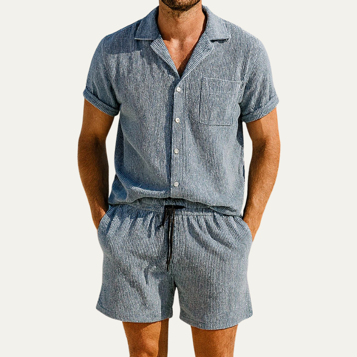 The Ancona Men’s Lounge Co Ord Set - Shirt & Drawstring Shorts