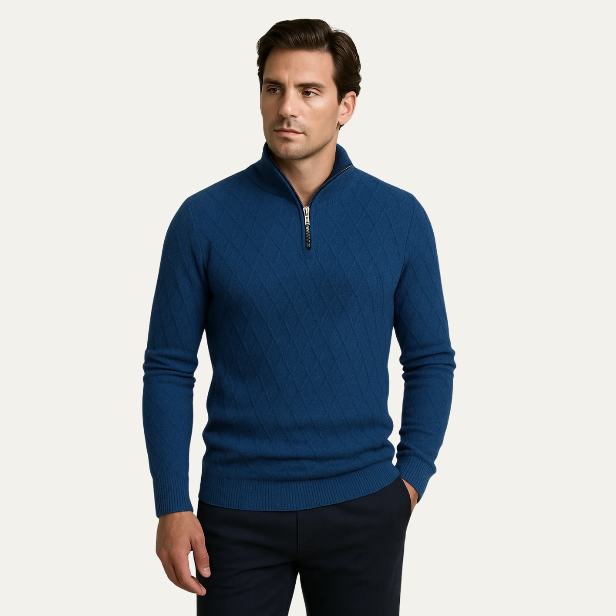 Men’s Quilted Half Zip Knit Jumper