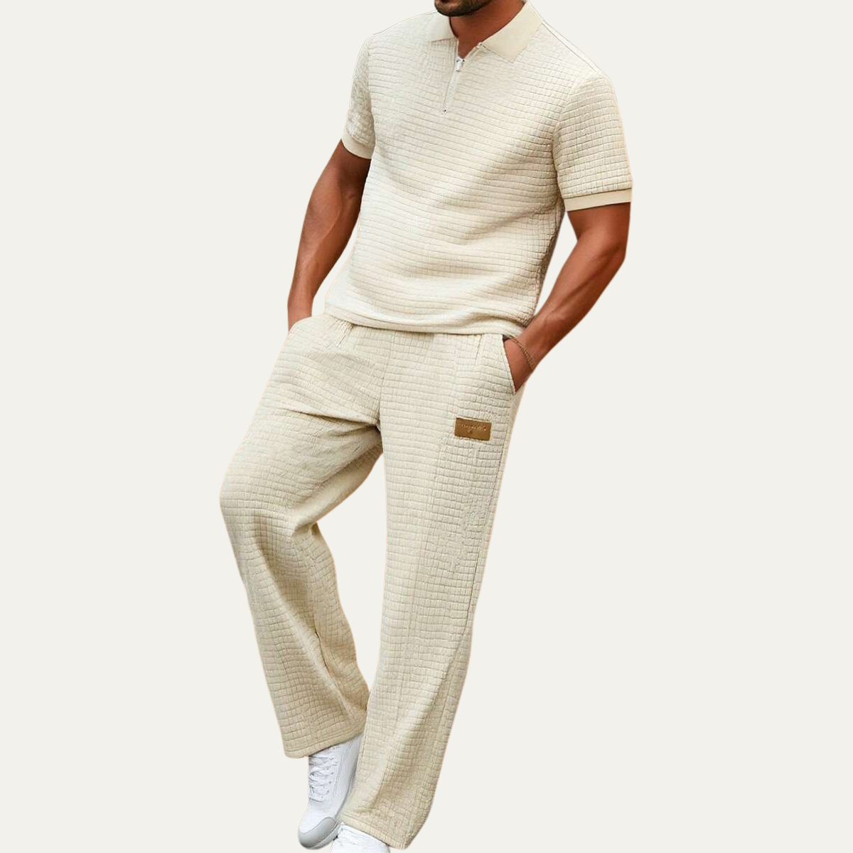 The Fort William Men's Short Sleeve Zip Polo and Knit Trousers Summer Set