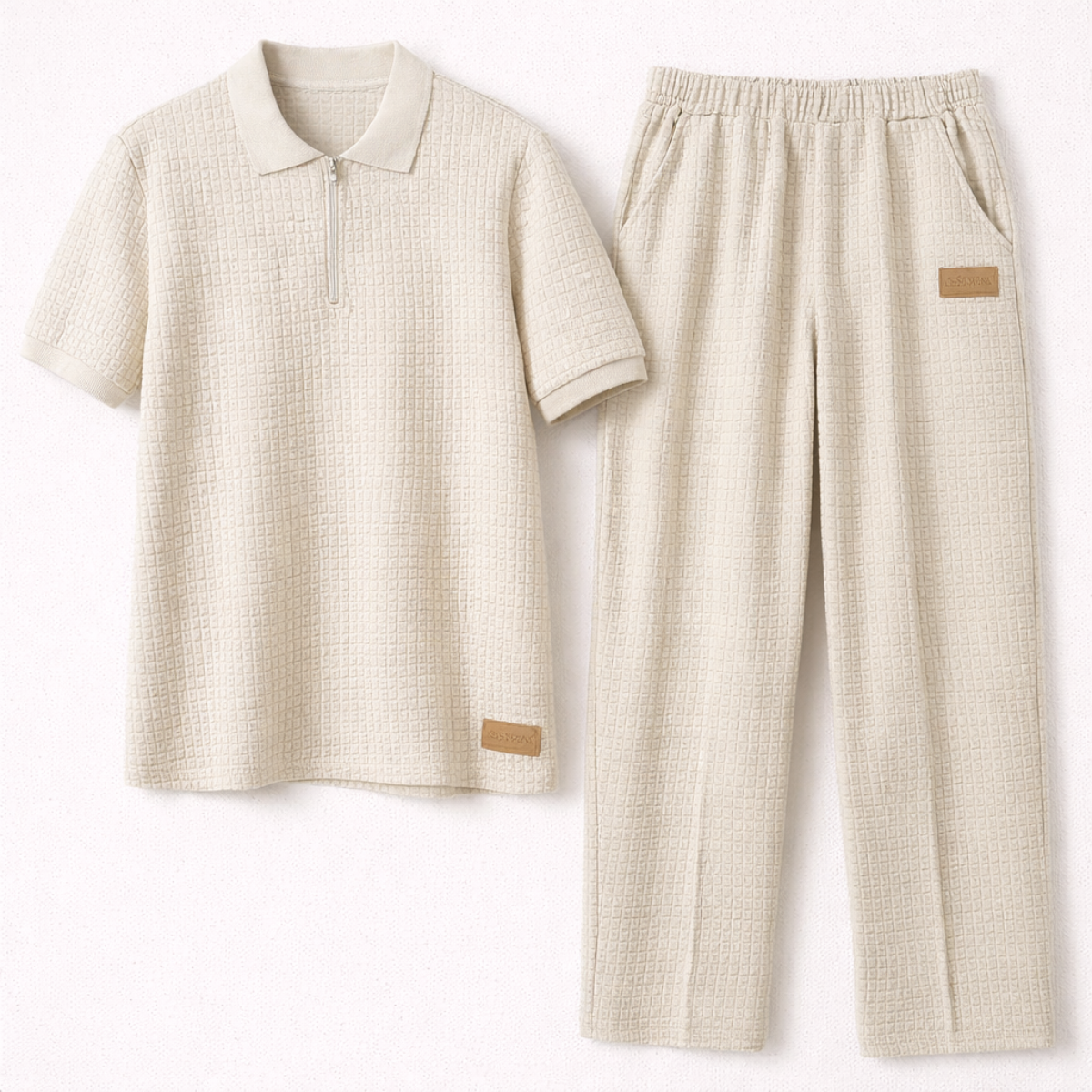 The Fort William Men's Short Sleeve Zip Polo and Knit Trousers Summer Set