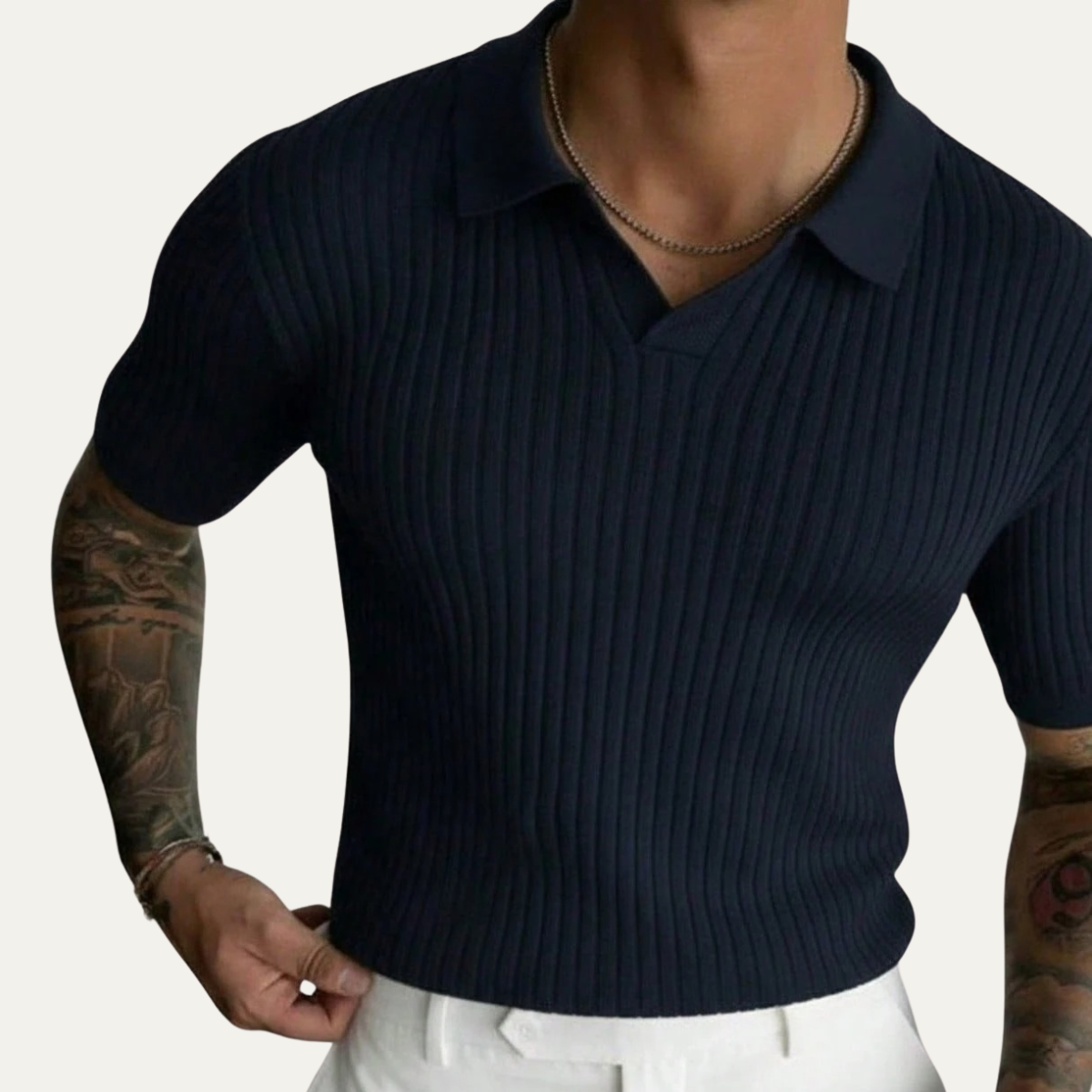 The Oban Men’s Casual Short Sleeve Ribbed Knit Polo Shirt