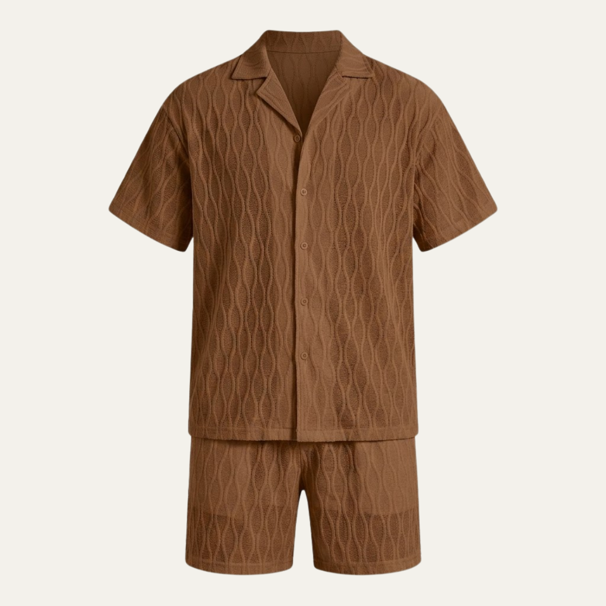 Men’s Textured Knit Co Ord – Button Shirt & Shorts