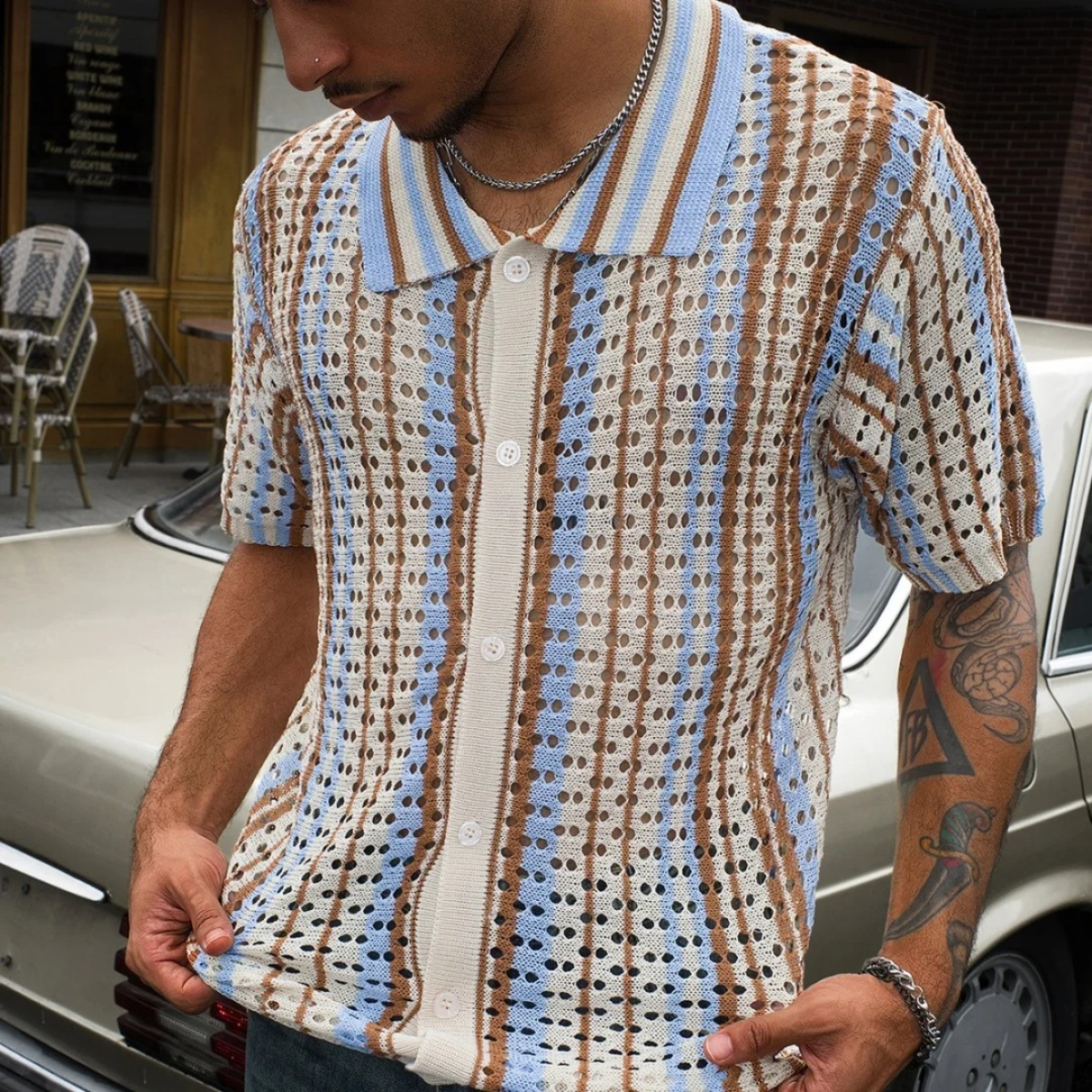 The Castelrotto Men’s Short Sleeve Retro Pattern Knit Polo Shirt