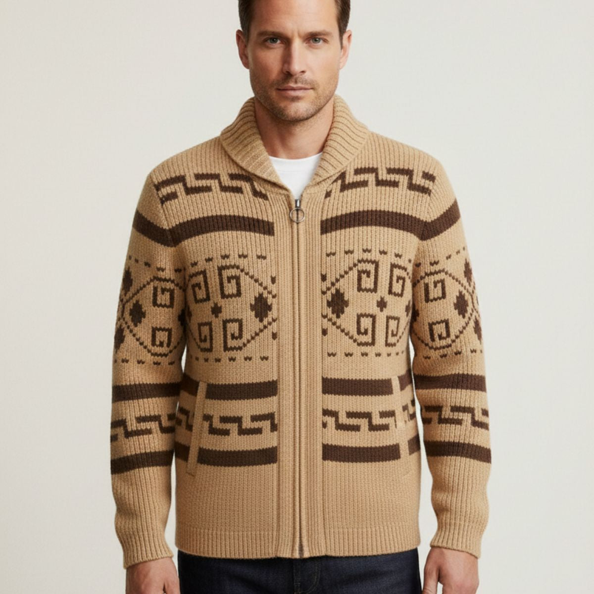 Orvieto Men's Vintage Thick Knit Cardigan with Shawl Collar for Winter