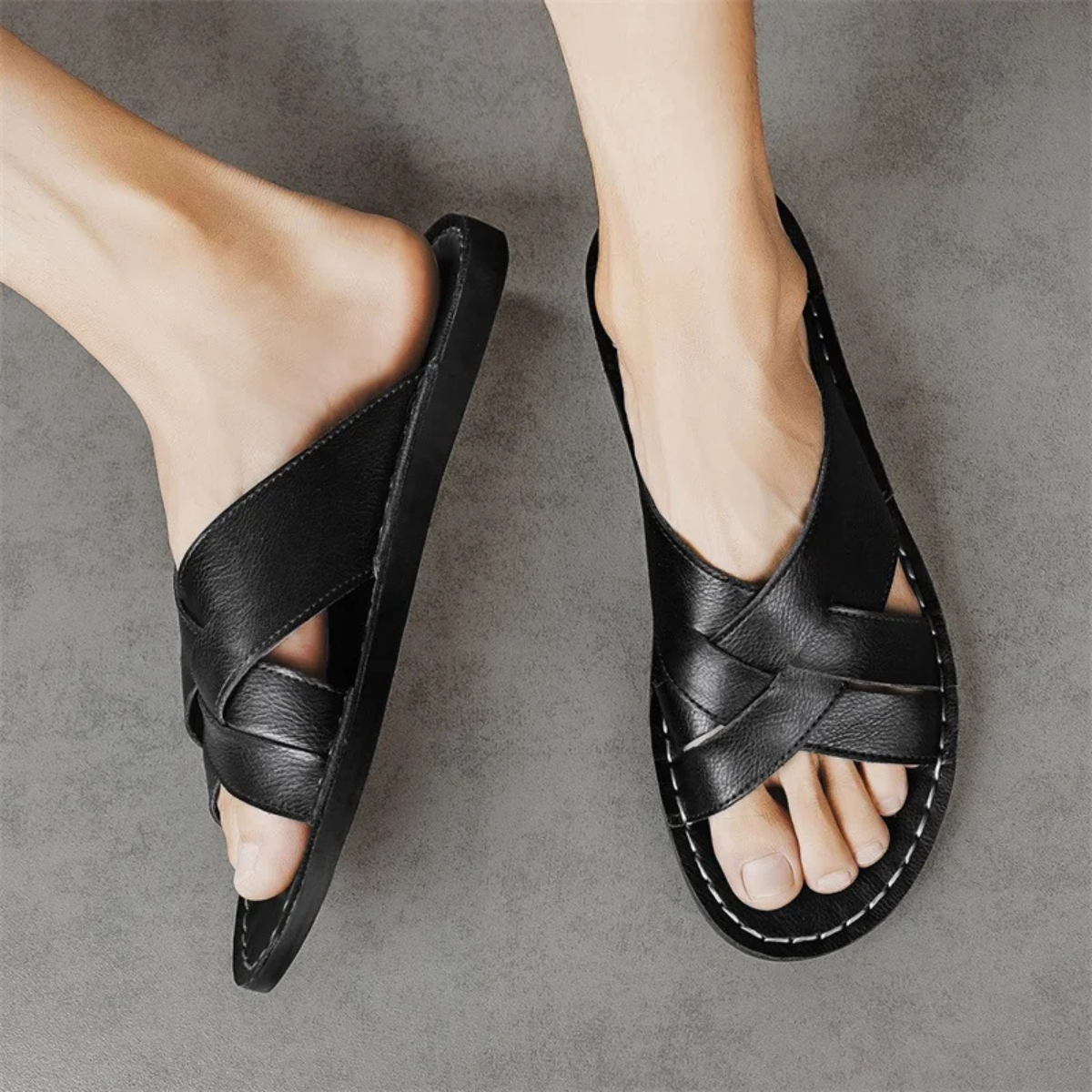 The Cortona Men’s Open Toe Casual Leather Slide Sandals