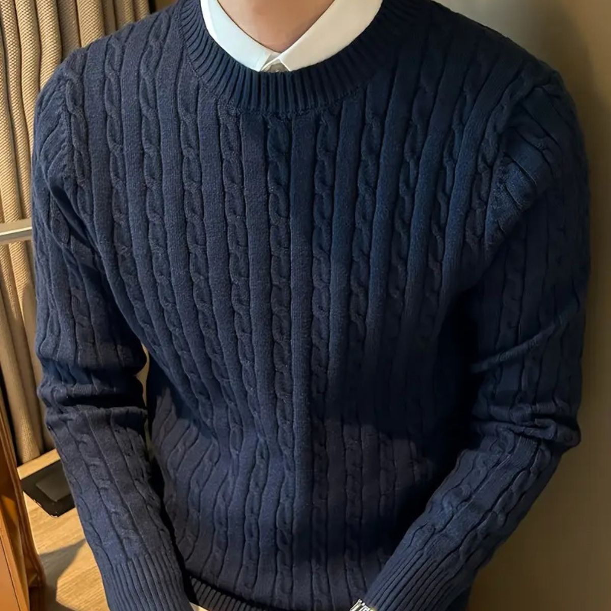 Cashmere Merino Wool Knit Jumper for Men - Navy Blue