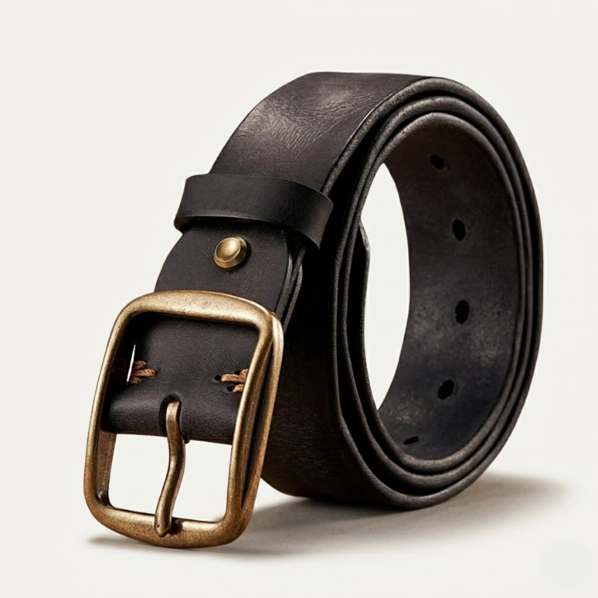 Men’s Thick Cowhide Leather Belt with Metal Pin Buckle