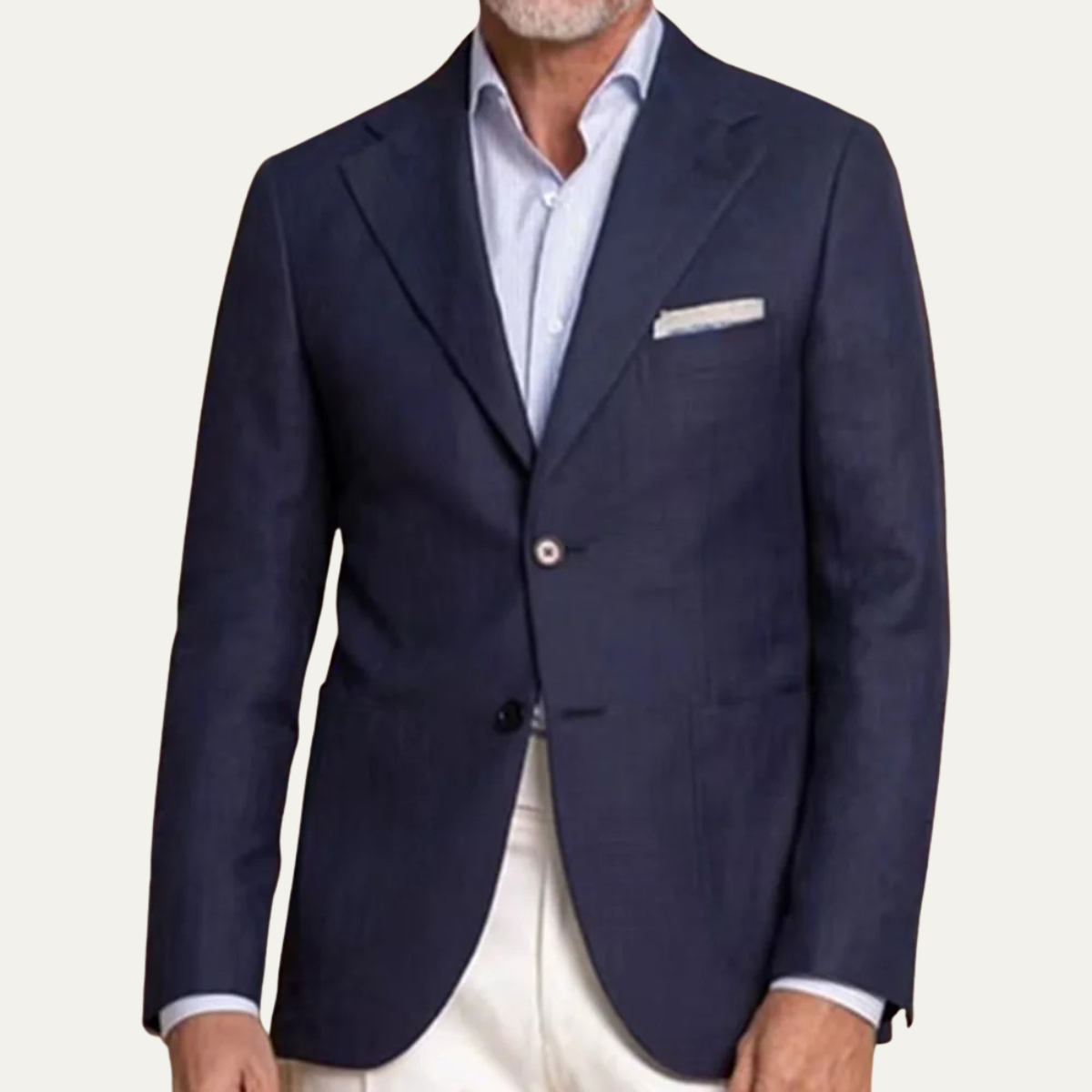 The Harwood Men’s 2 Piece Suit – Single Breasted Slim Fit Navy Blue Blazer with White Trousers