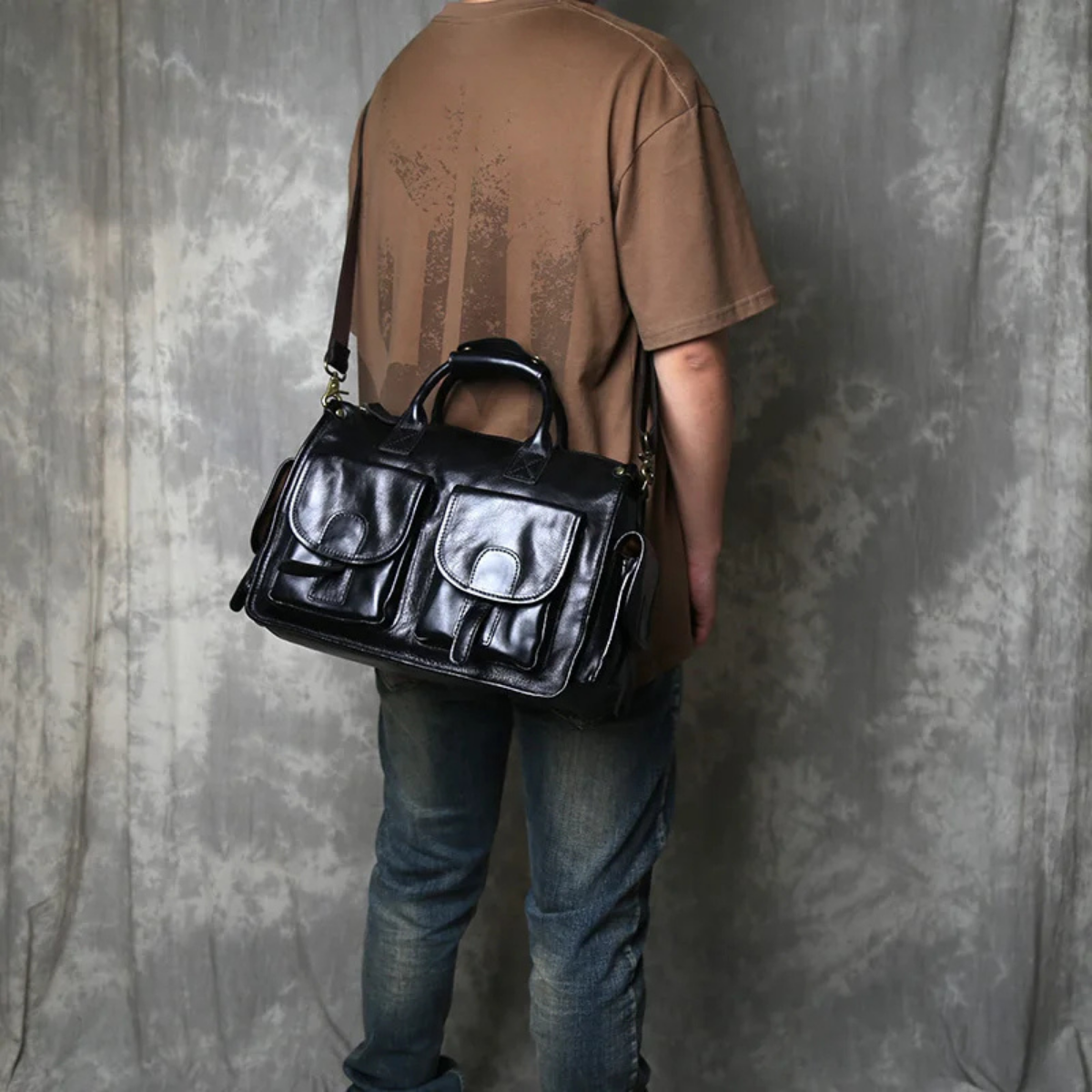 Men’s Vintage Crossbody Genuine Leather Shoulder Bag – Black