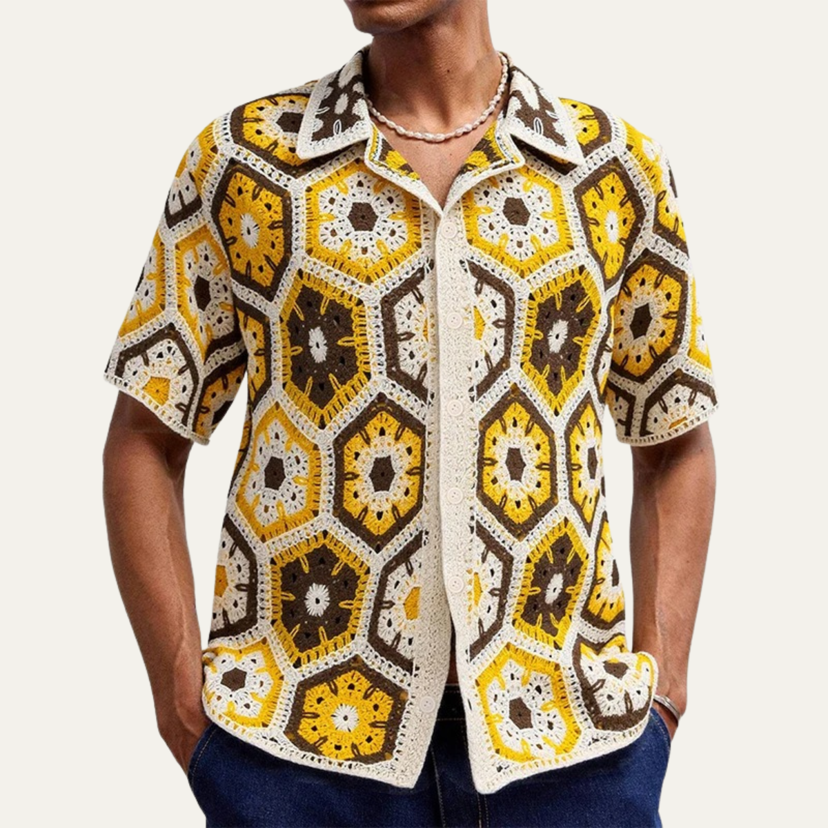 The Sarentino Men’s Casual Crochet Polo Shirt