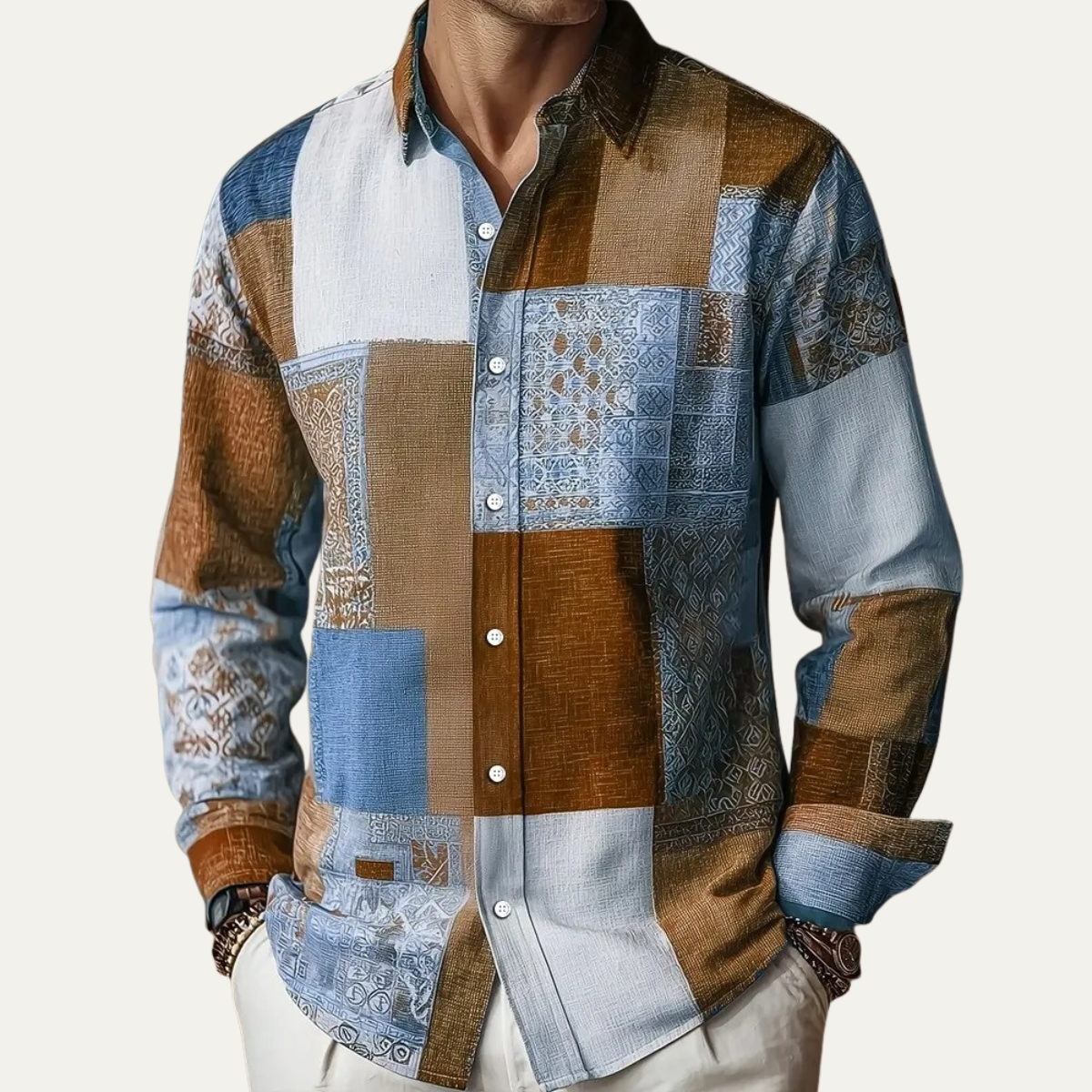 The Camogli Men’s Colour Block Button Up Patchwork Shirt
