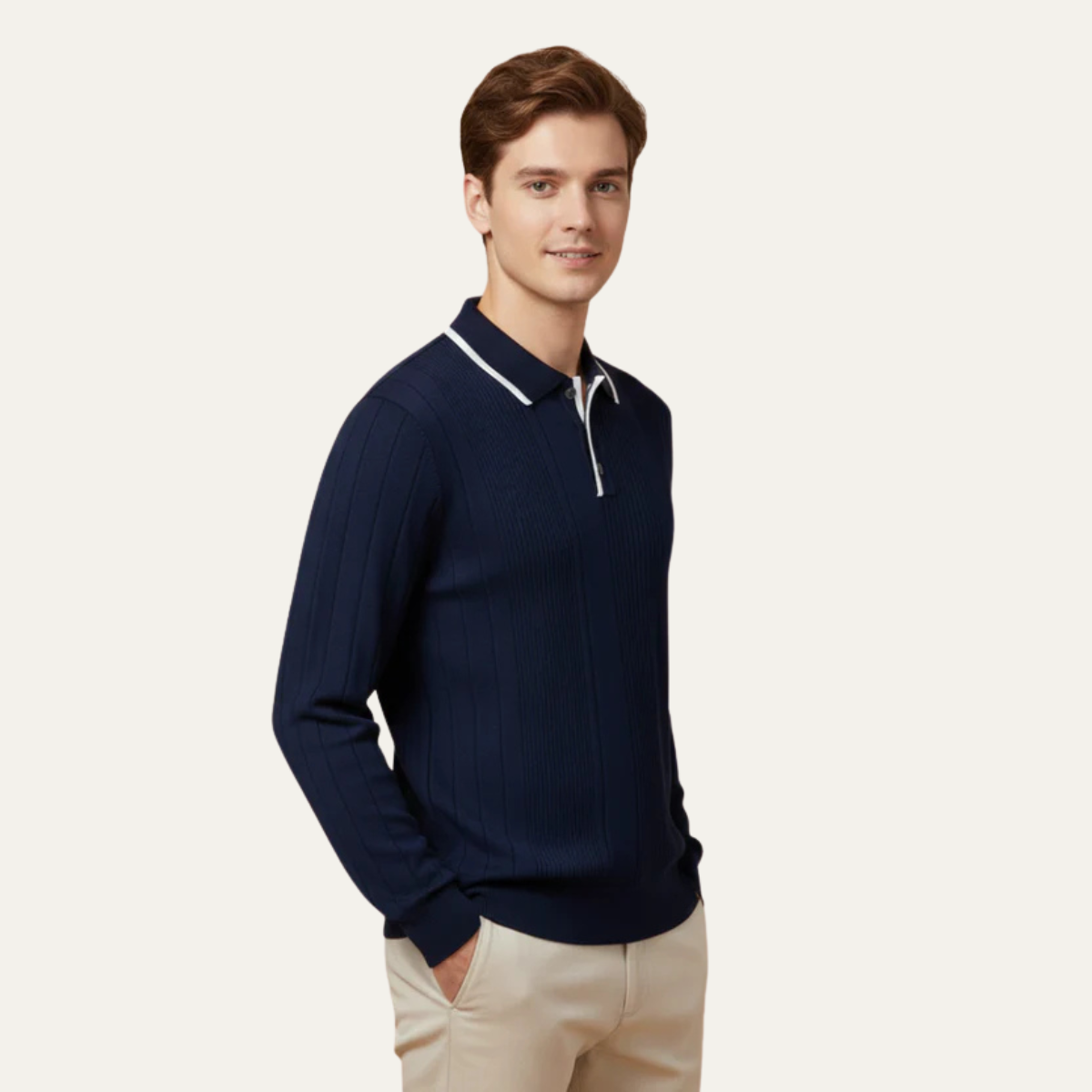 Men’s Ribbed Knit Polo Jumper