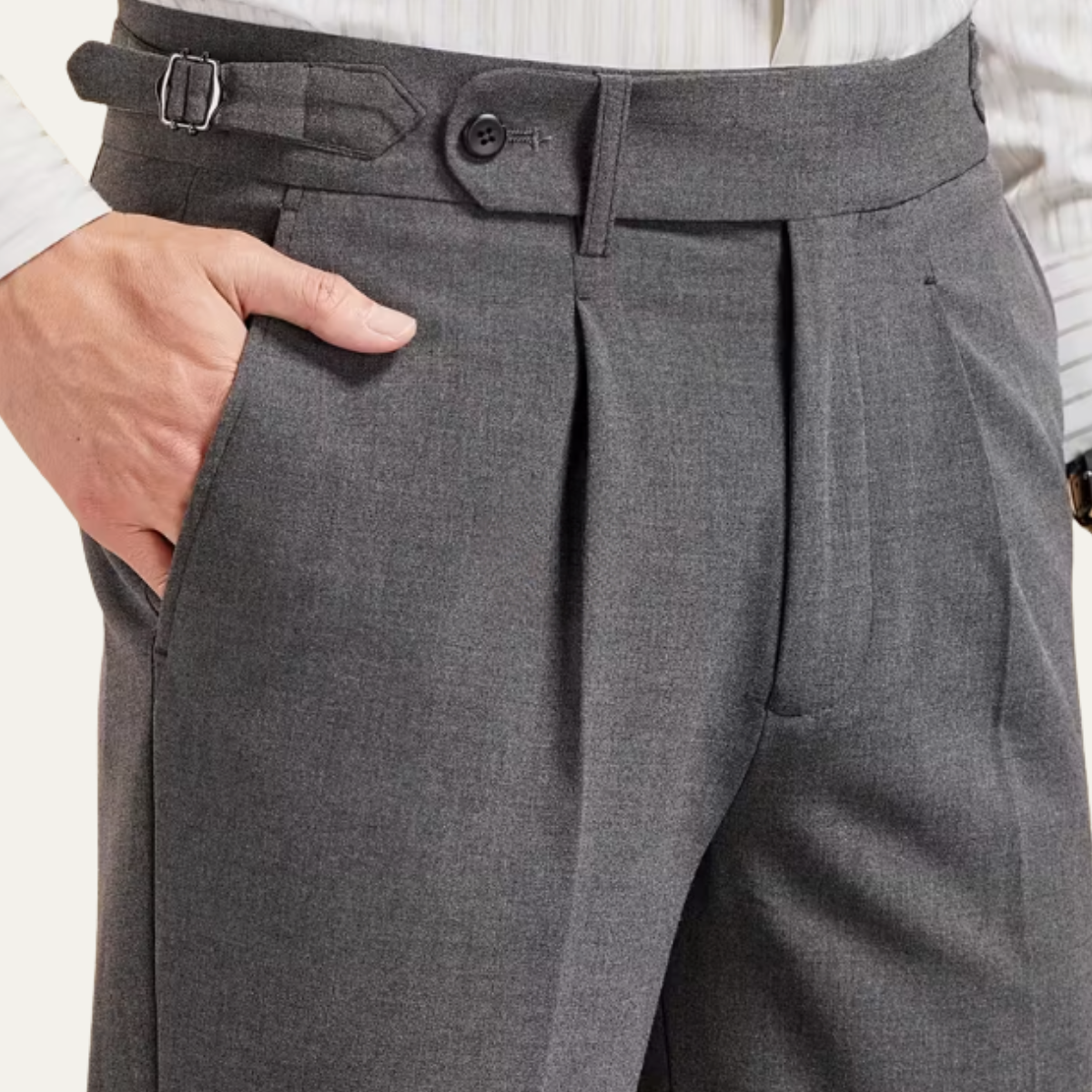 The Broadbeach Men’s Pleated Tailored Dress Trousers with Adjustable Side Tabs