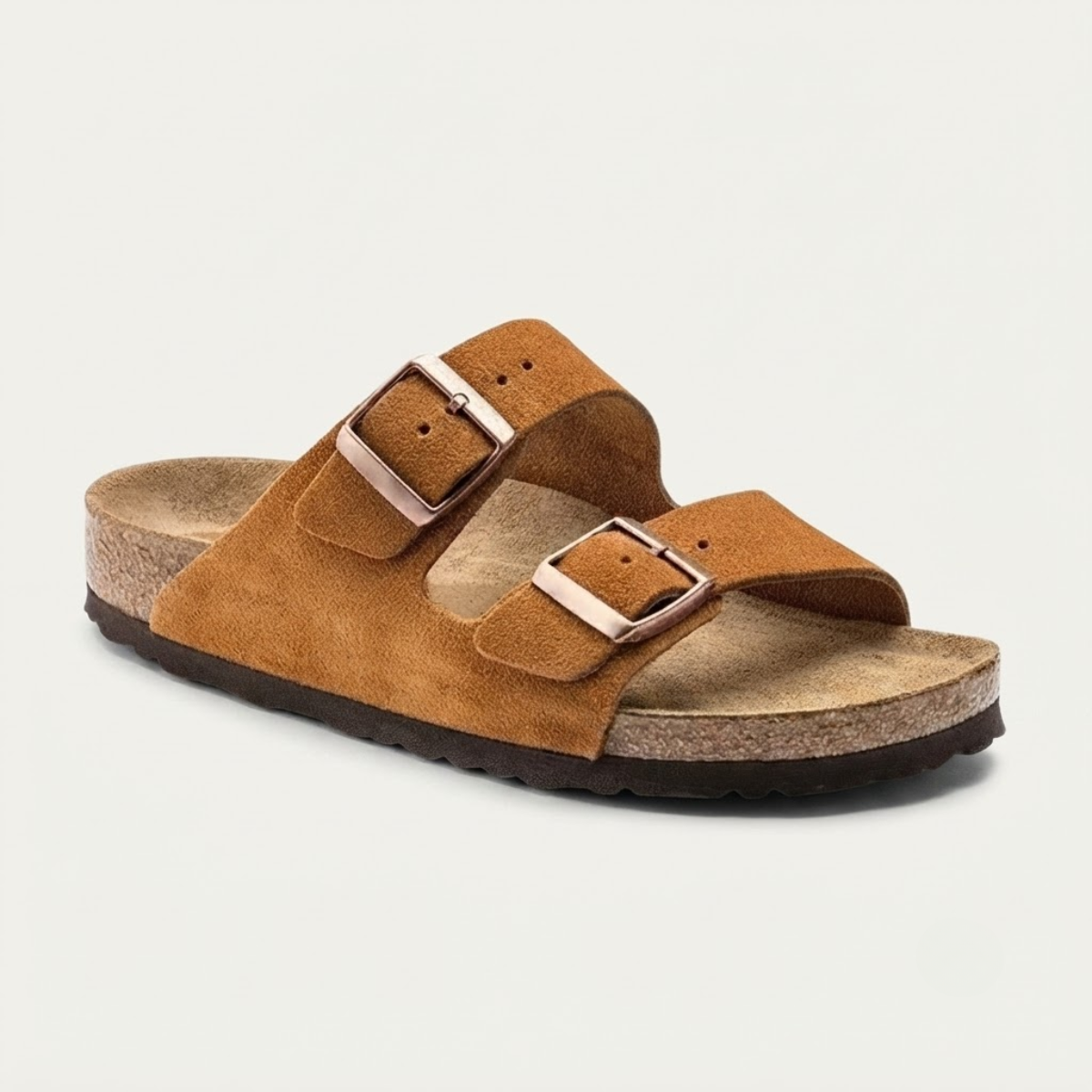 Men's Casual Leather Slippers with Adjustable Buckles