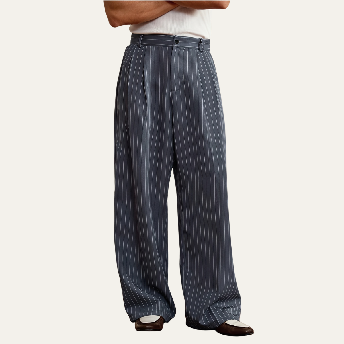 The Ascot Men’s Vintage Wide Leg Pinstripe Dress Trousers