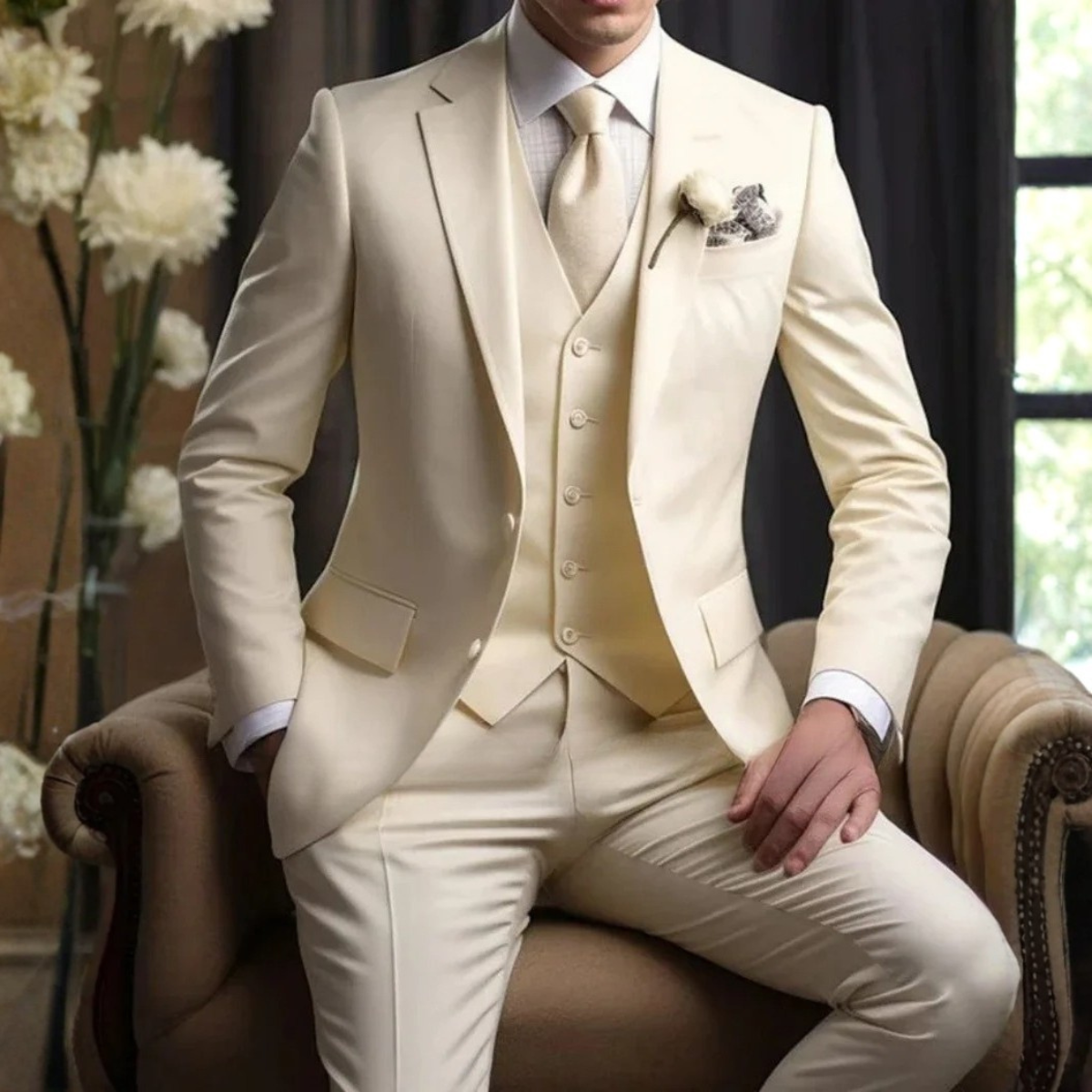 The Cisternino Men’s Wedding 3 Piece Suit – Slim Fit Jacket Gilet Trousers