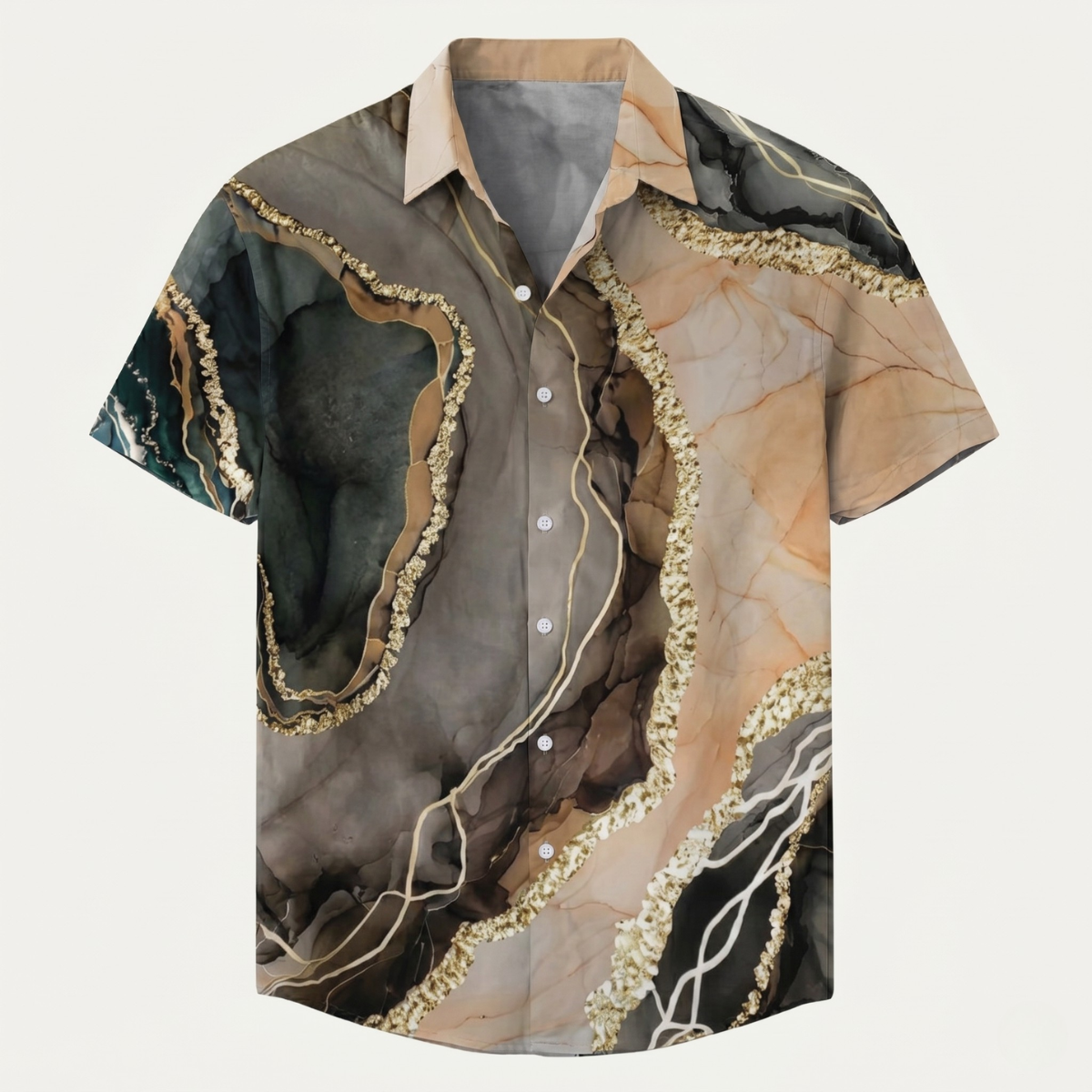 Men’s Casual Patchwork Short Sleeve Button Up Shirt